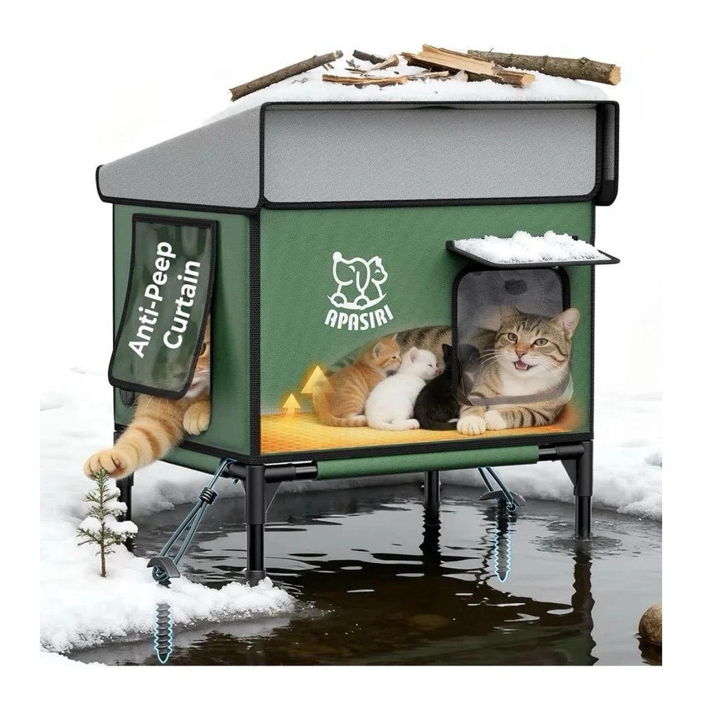 Apasiri Heated Cat House for‎ Outdoor: Weatherproof Outside Cat Shelter,